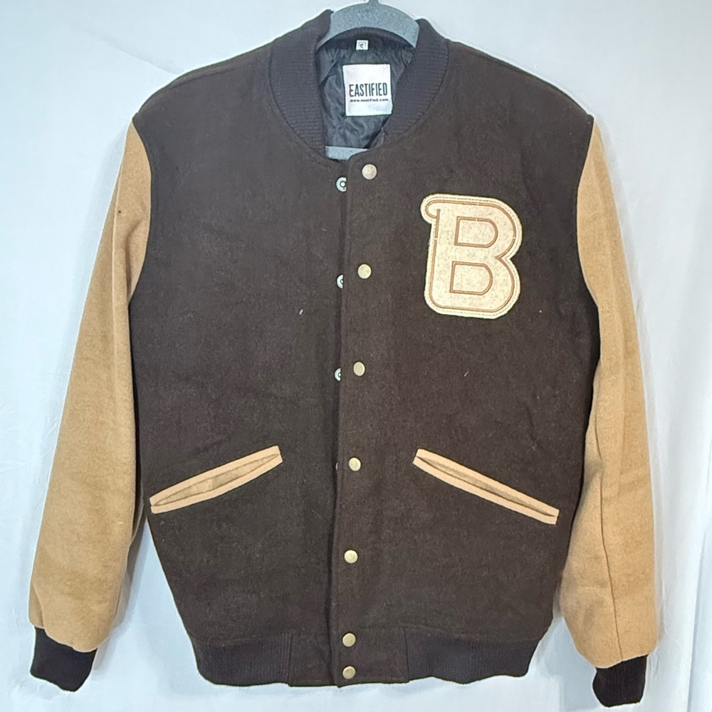 Men's Brown and Tan Varsity Jacket